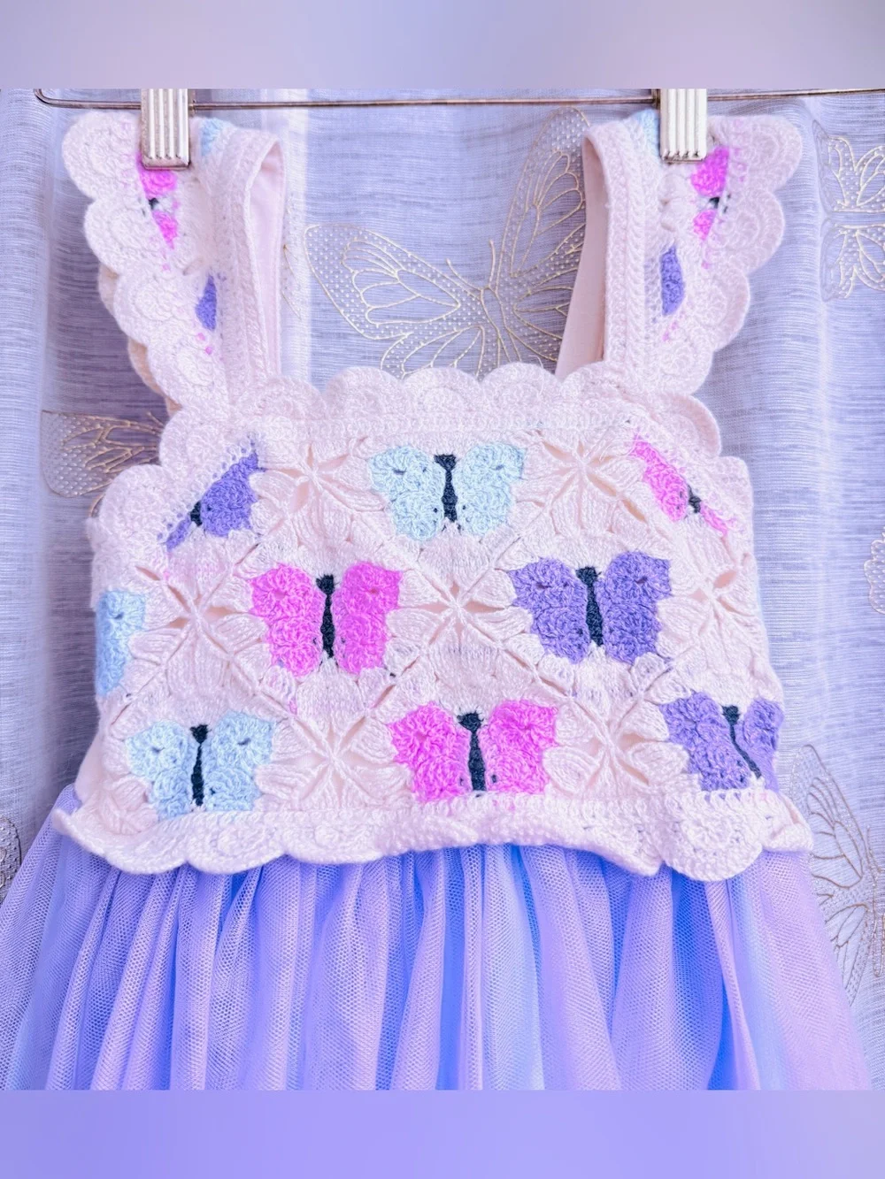 Lilt Girls Crochet Butterfly Dress Size XS 4 5 Lavender Tulle Tutu Princess